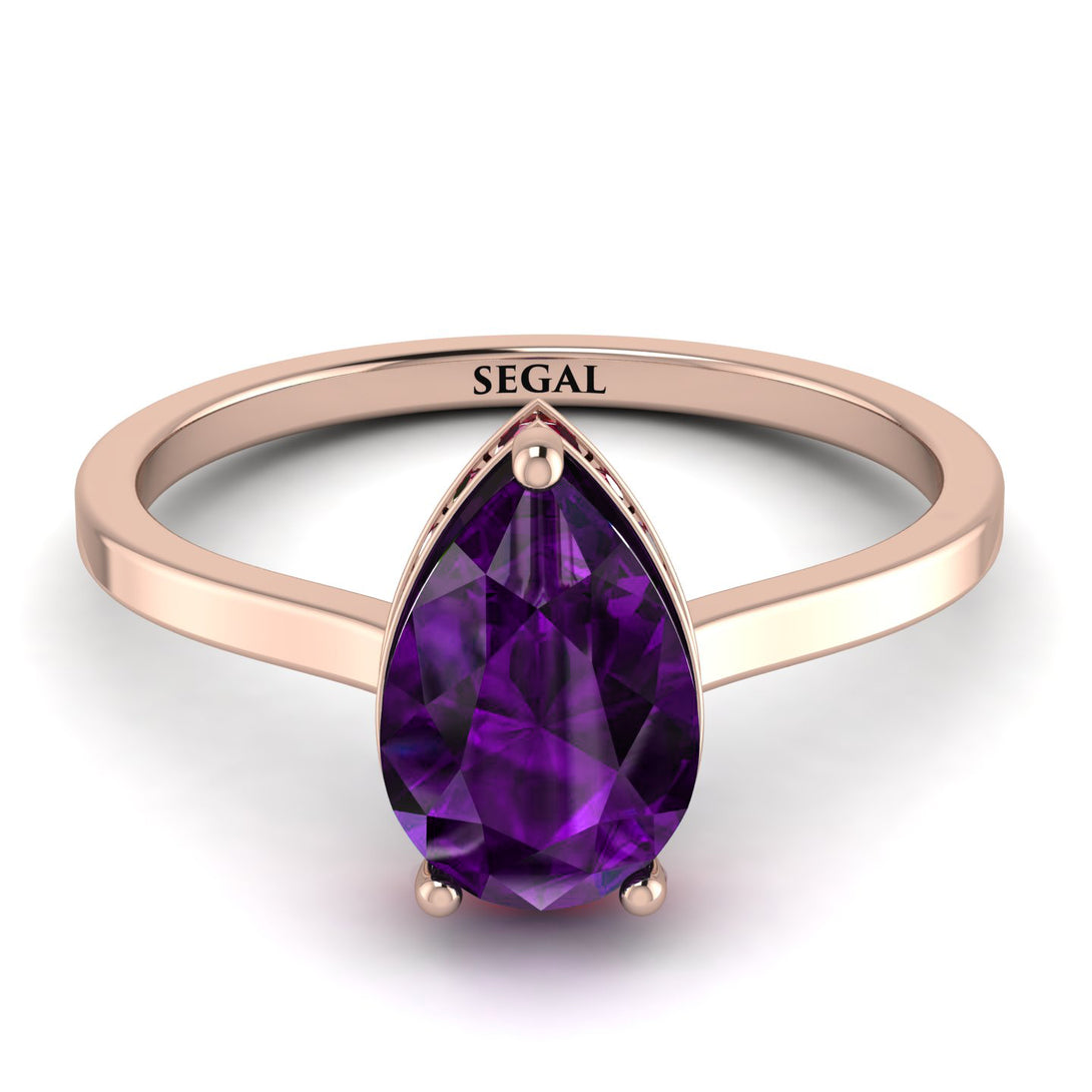 Hidden Halo Pear Amethyst Engagement Ring - Mary No. 311