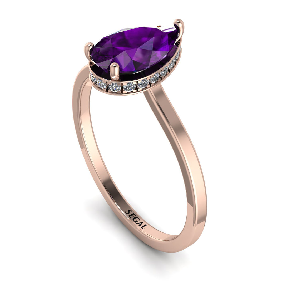 Hidden Halo Pear Amethyst Engagement Ring - Mary No. 302