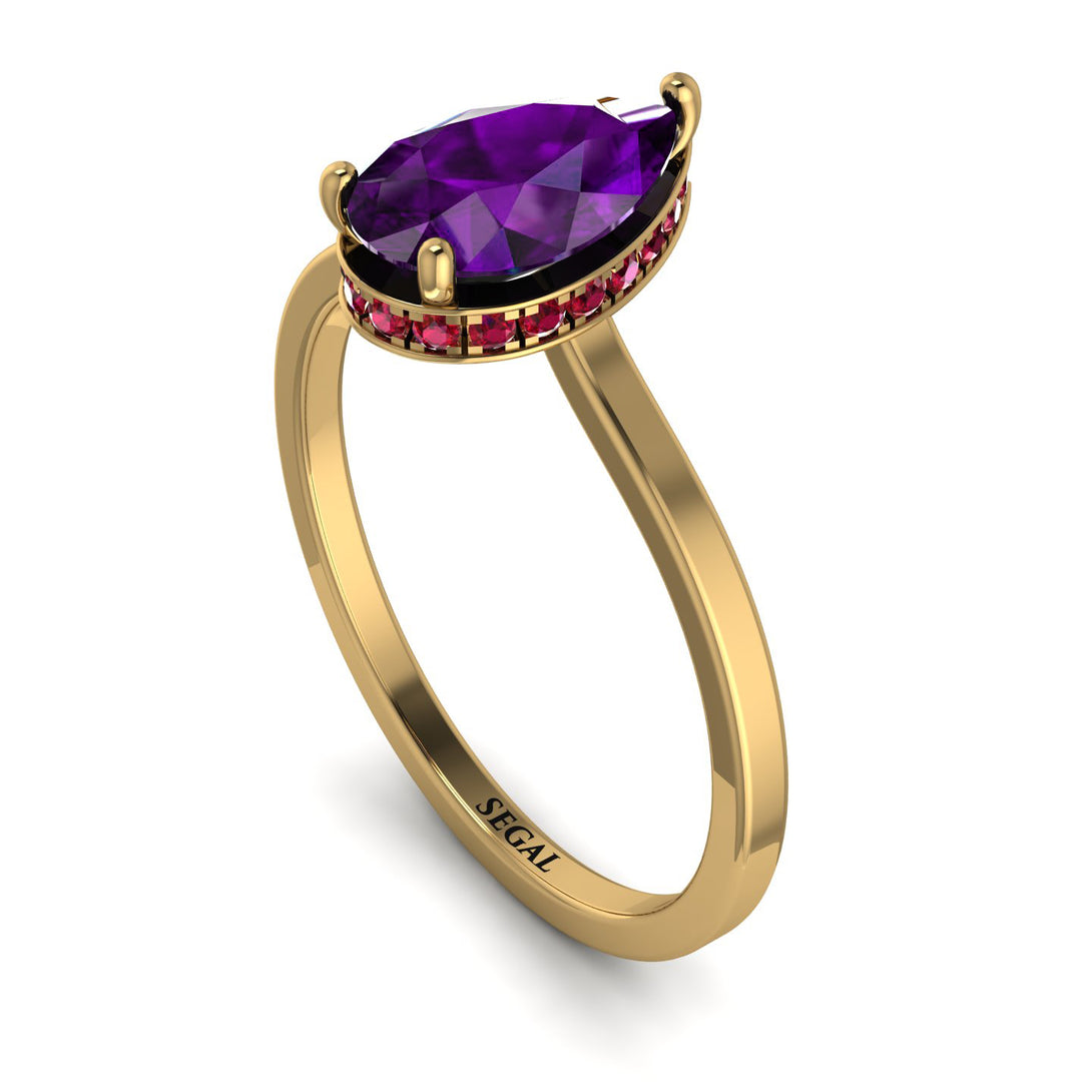 Hidden Halo Pear Amethyst Engagement Ring - Mary No. 310