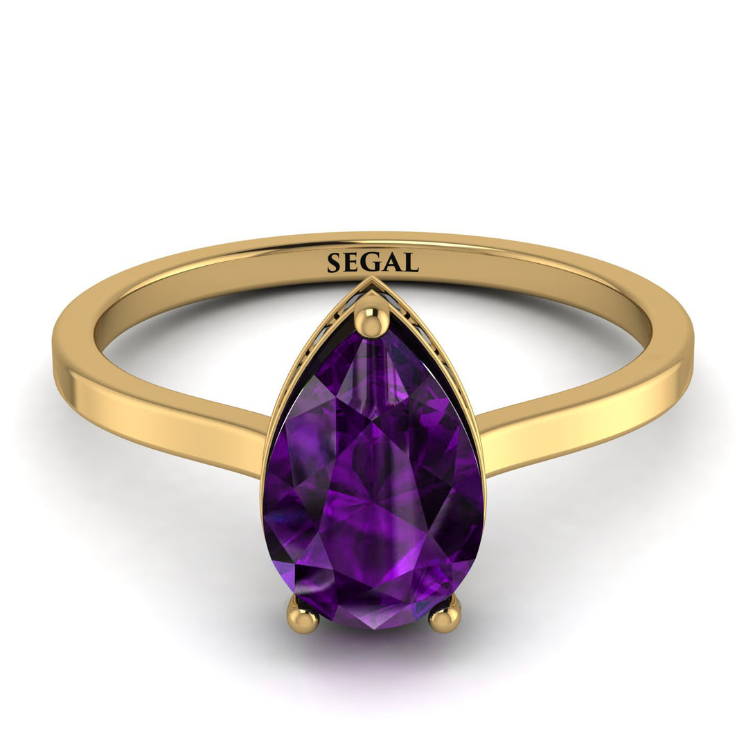Hidden Halo Pear Amethyst Engagement Ring - Mary No. 307