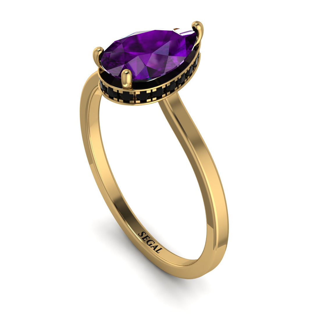 Hidden Halo Pear Amethyst Engagement Ring - Mary No. 307