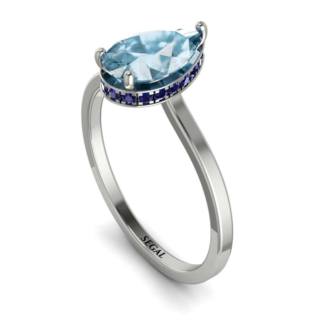 Hidden Halo Pear Aquamarine Engagement Ring - Mary No. 415