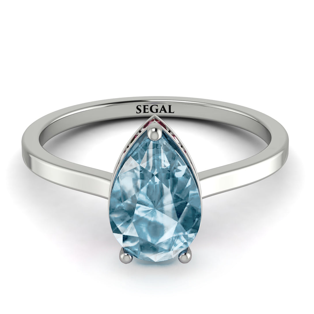 Hidden Halo Pear Aquamarine Engagement Ring - Mary No. 412