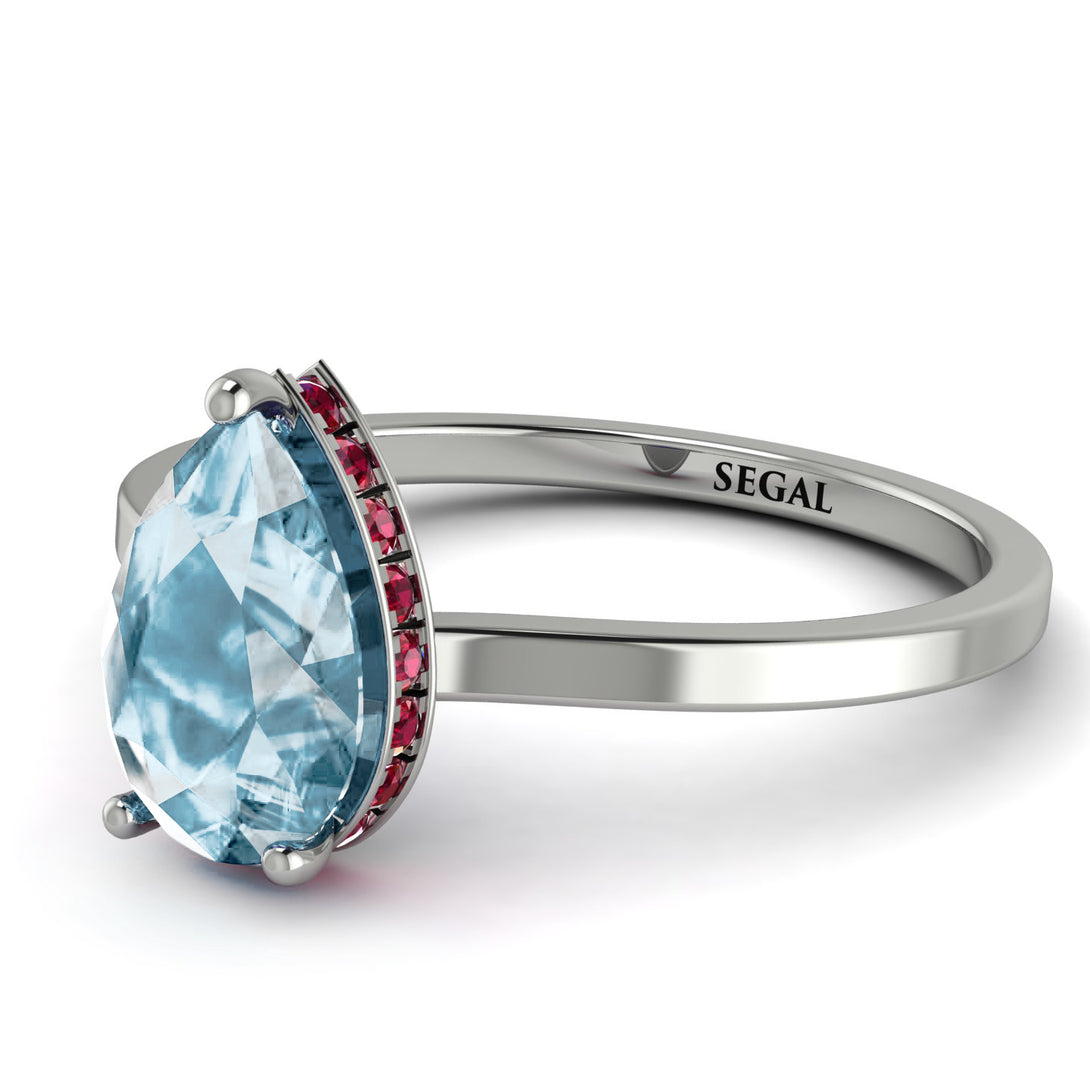 Hidden Halo Pear Aquamarine Engagement Ring - Mary No. 412