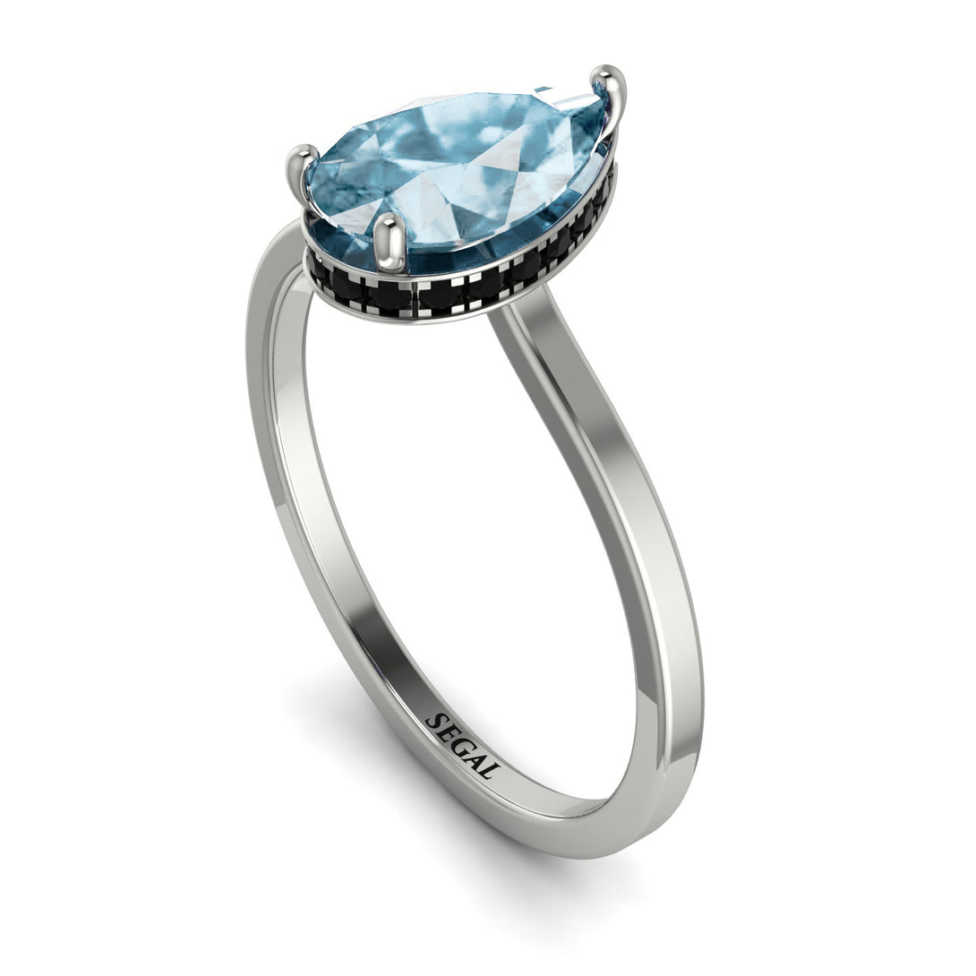 Hidden Halo Pear Aquamarine Engagement Ring - Mary No. 409