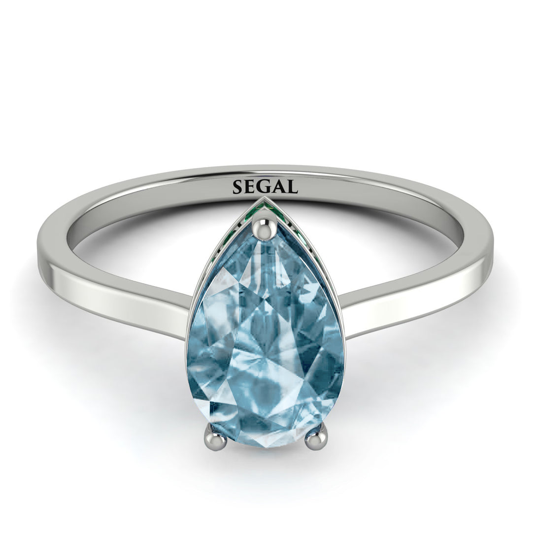 Hidden Halo Pear Aquamarine Engagement Ring - Mary No. 406
