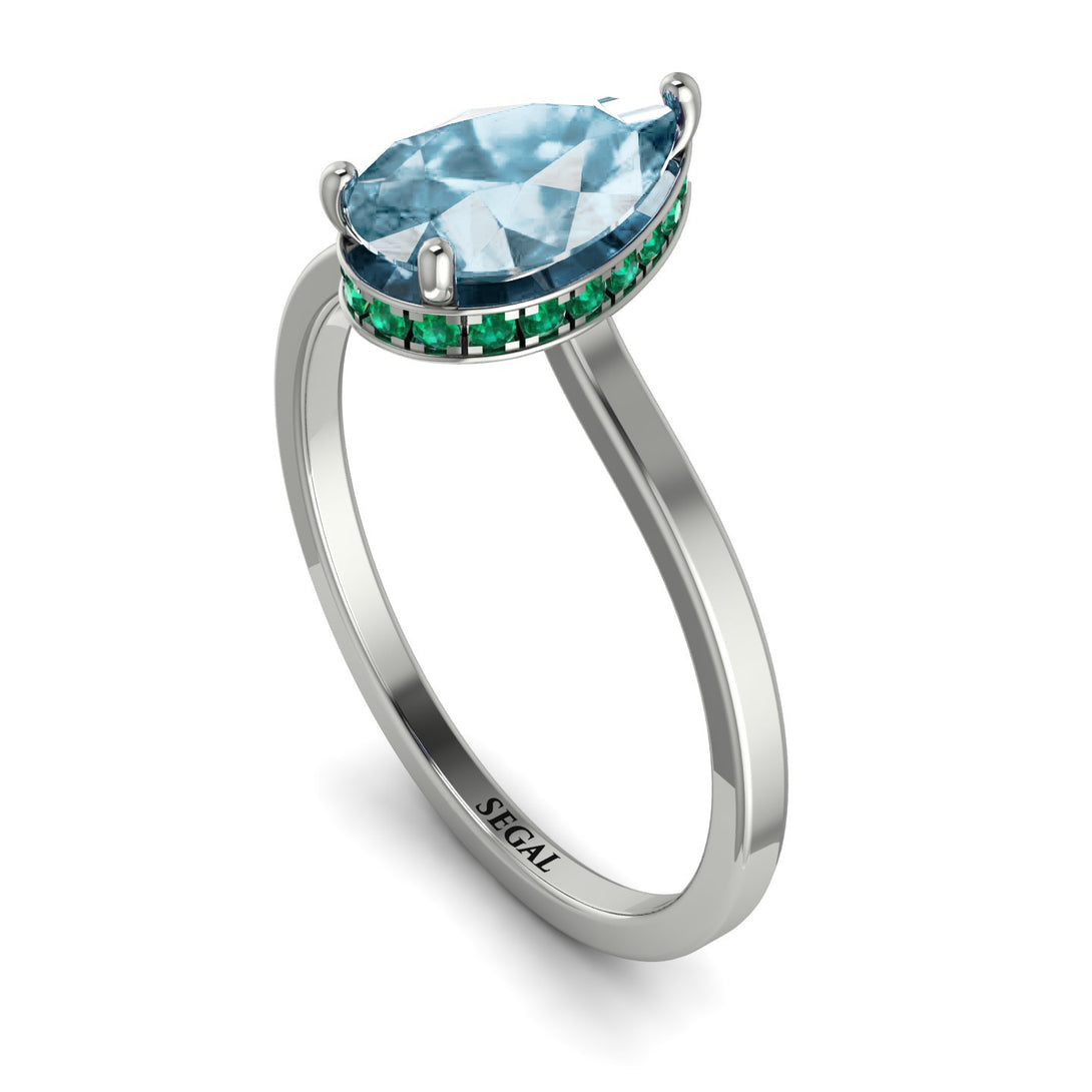 Hidden Halo Pear Aquamarine Engagement Ring - Mary No. 406