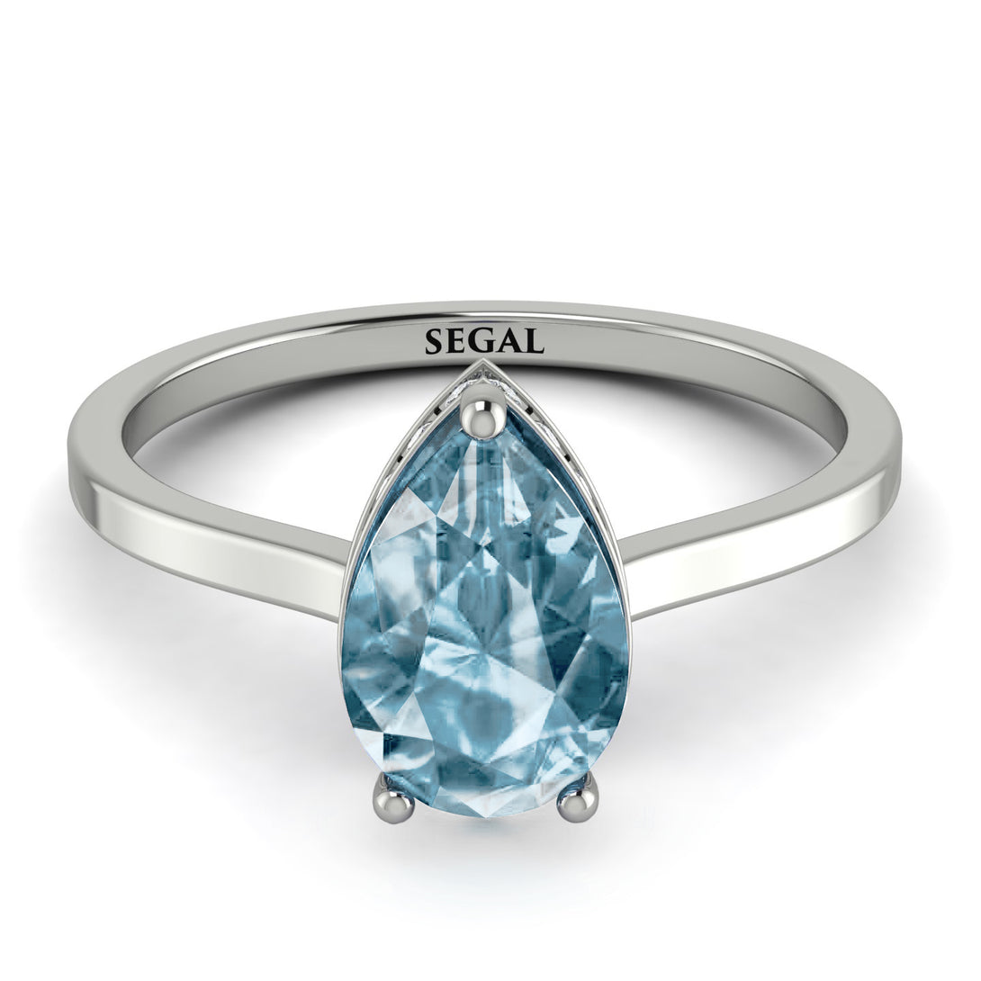 Hidden Halo Pear Aquamarine Engagement Ring - Mary No. 403
