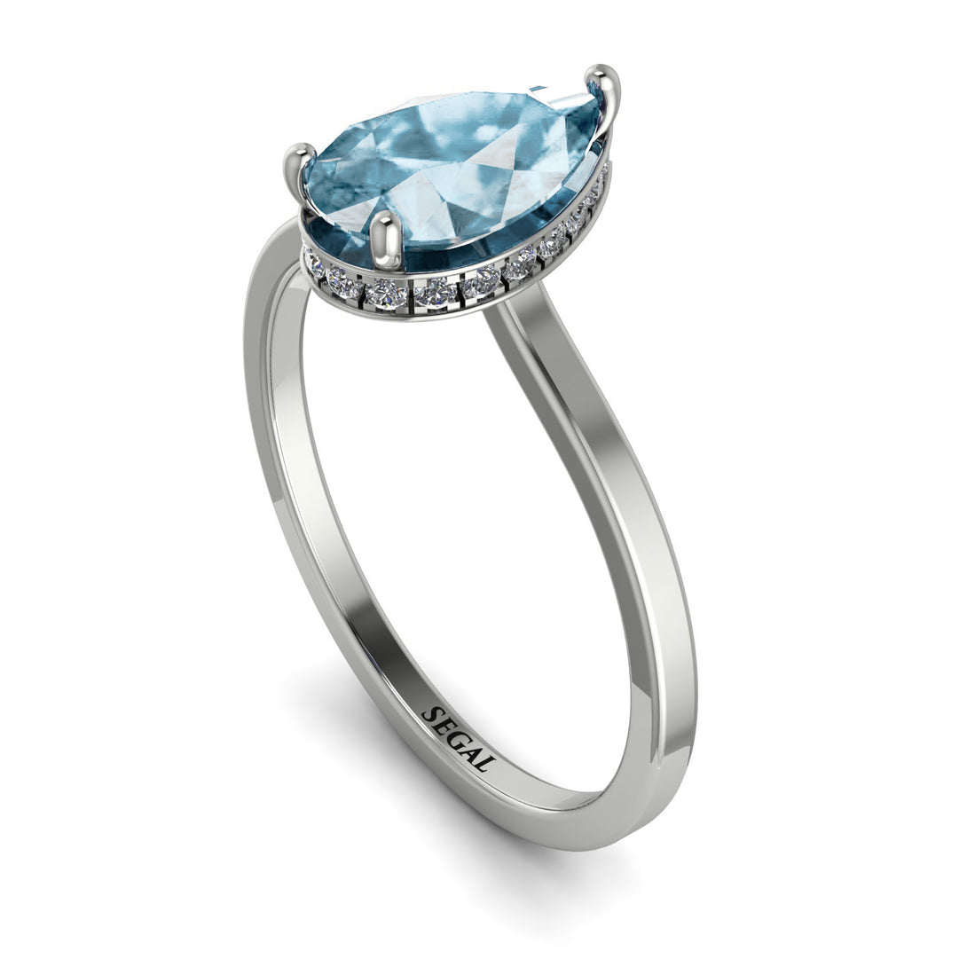 Hidden Halo Pear Aquamarine Engagement Ring - Mary No. 403