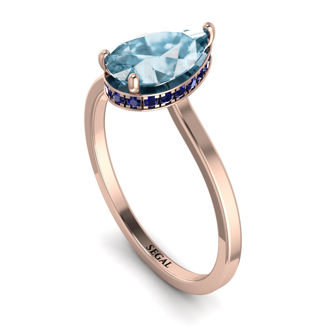 Hidden Halo Pear Aquamarine Engagement Ring - Mary No. 414