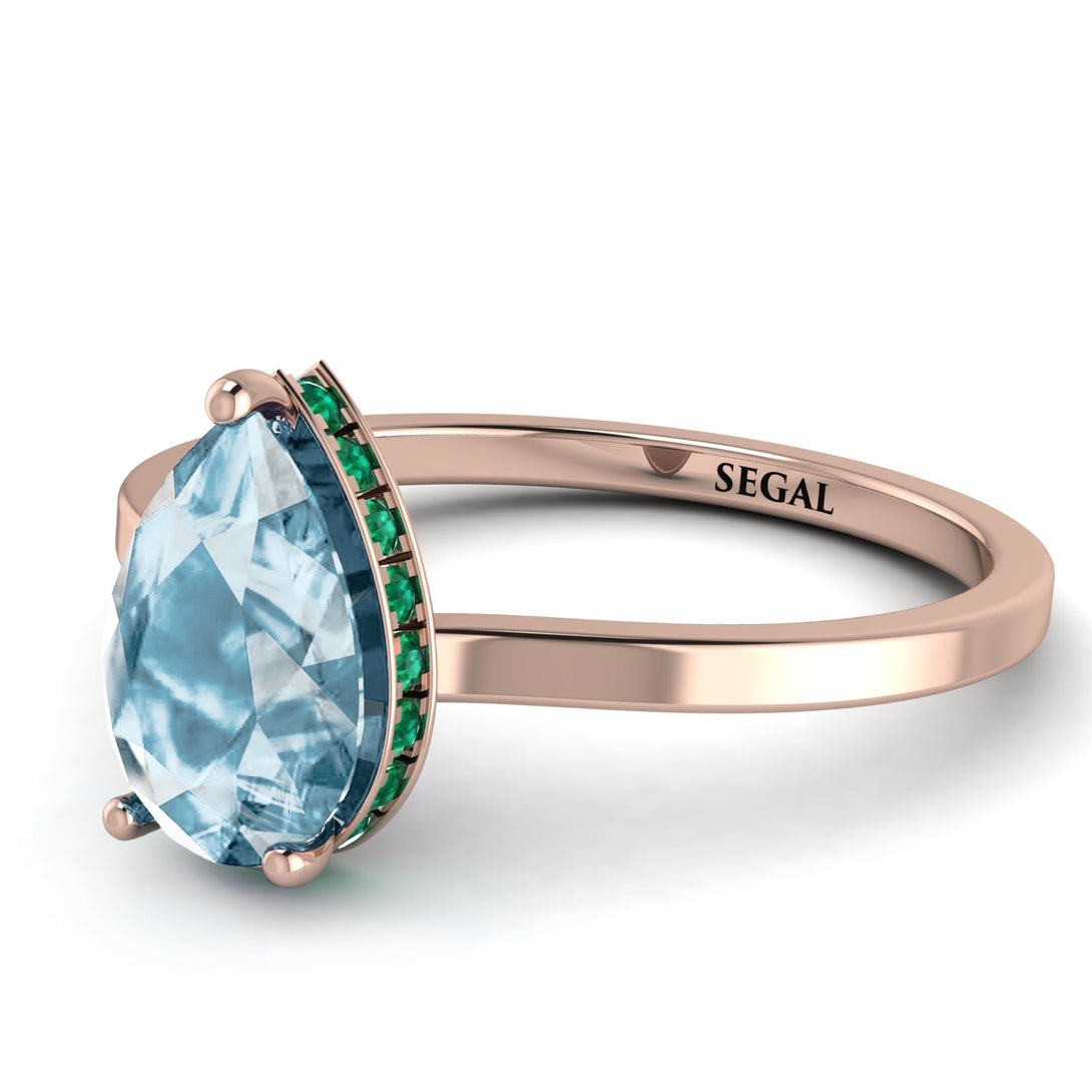 Hidden Halo Pear Aquamarine Engagement Ring - Mary No. 405