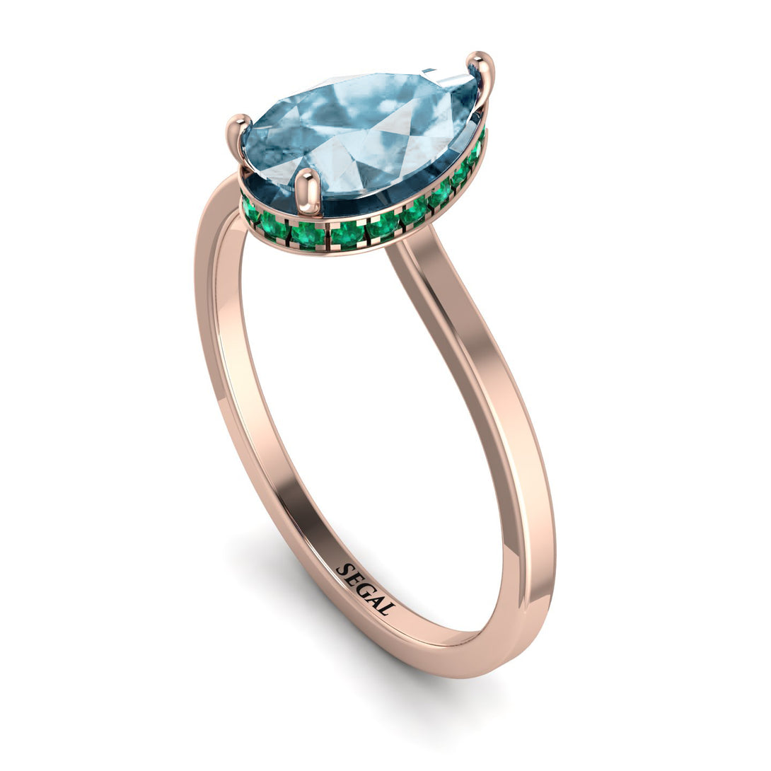 Hidden Halo Pear Aquamarine Engagement Ring - Mary No. 405