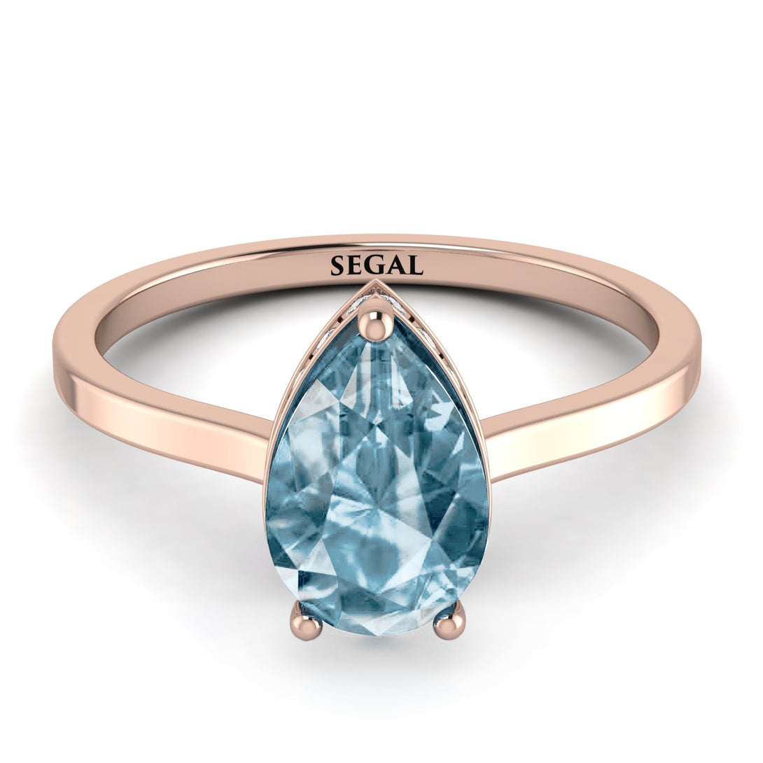 Hidden Halo Pear Aquamarine Engagement Ring - Mary No. 402