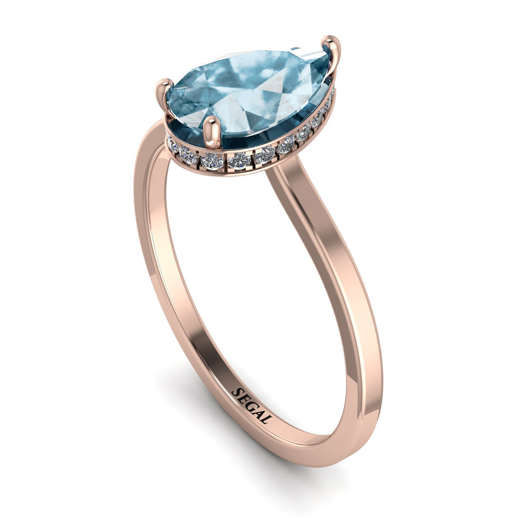 Hidden Halo Pear Aquamarine Engagement Ring - Mary No. 402