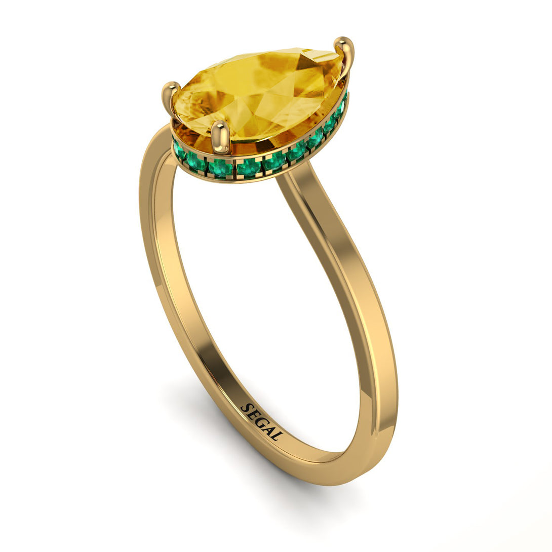 Hidden Halo Pear Citrine Engagement Ring - Mary No. 604