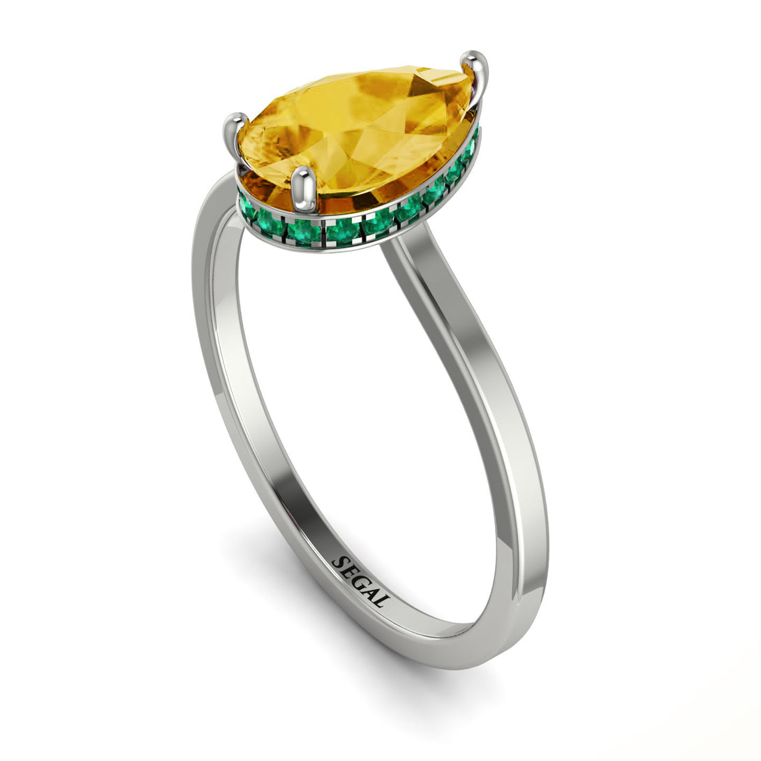Hidden Halo Pear Citrine Engagement Ring - Mary No. 606