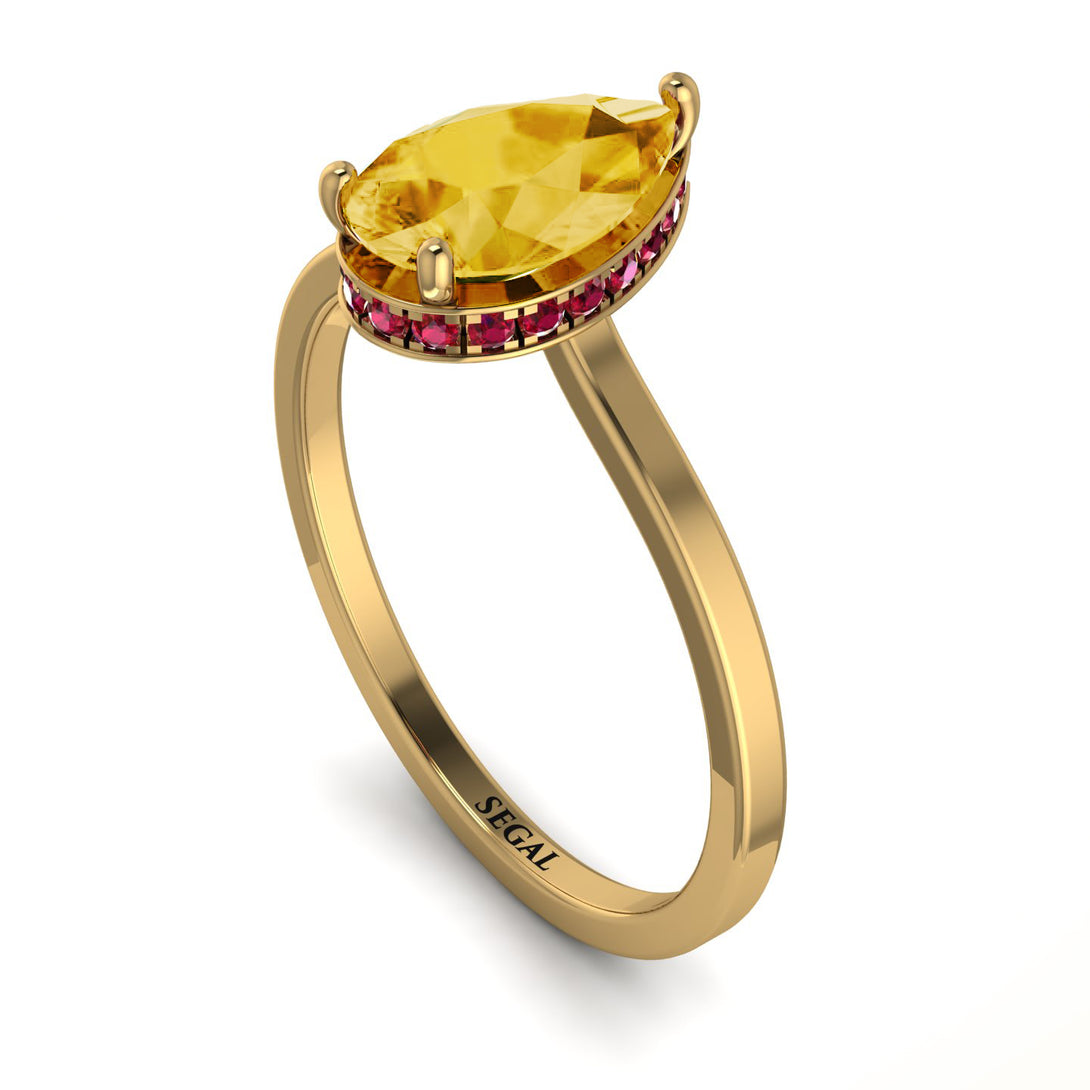 Hidden Halo Pear Citrine Engagement Ring - Mary No. 610