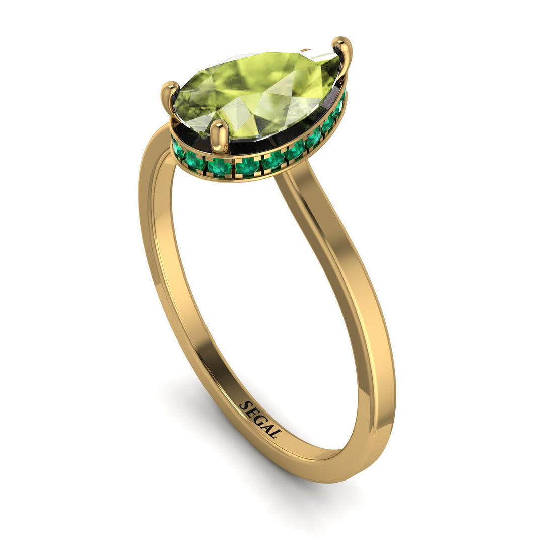 Hidden Halo Pear Peridot Engagement Ring - Mary No. 704
