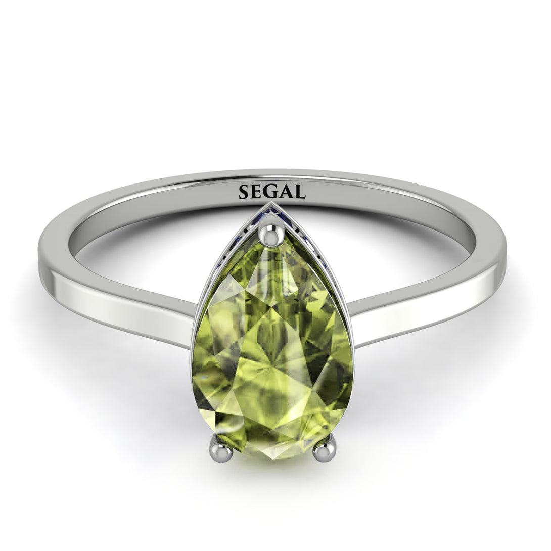 Hidden Halo Pear Peridot Engagement Ring - Mary No. 715