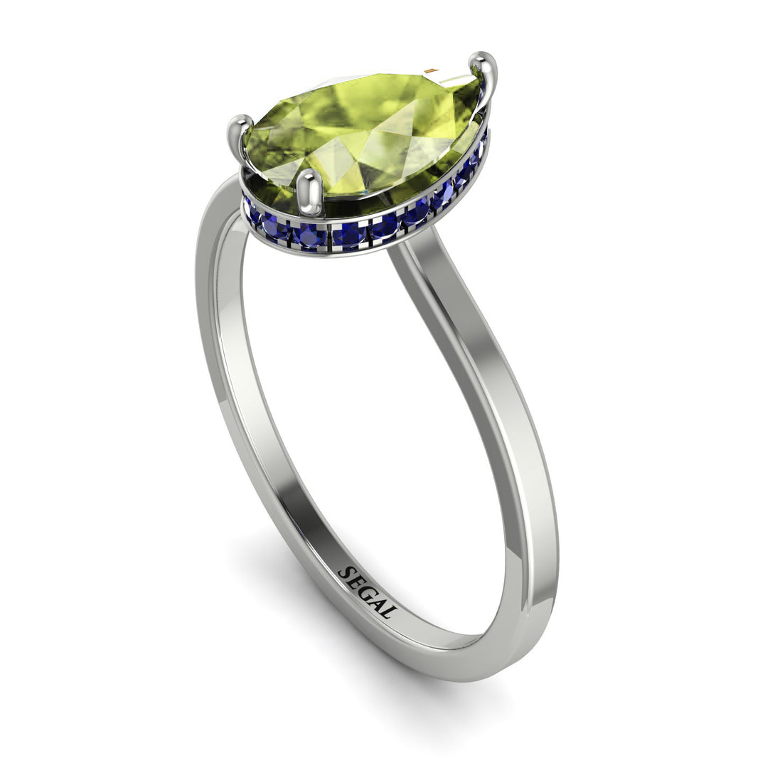 Hidden Halo Pear Peridot Engagement Ring - Mary No. 715