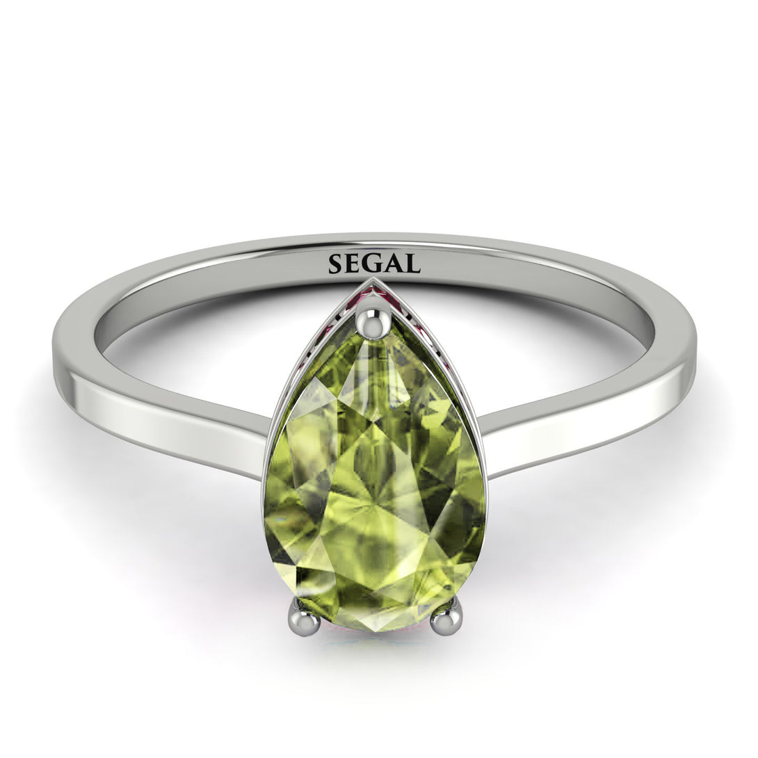 Hidden Halo Pear Peridot Engagement Ring - Mary No. 712