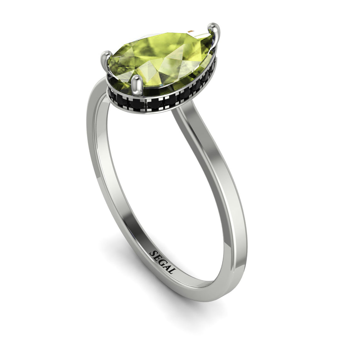 Hidden Halo Pear Peridot Engagement Ring - Mary No. 709