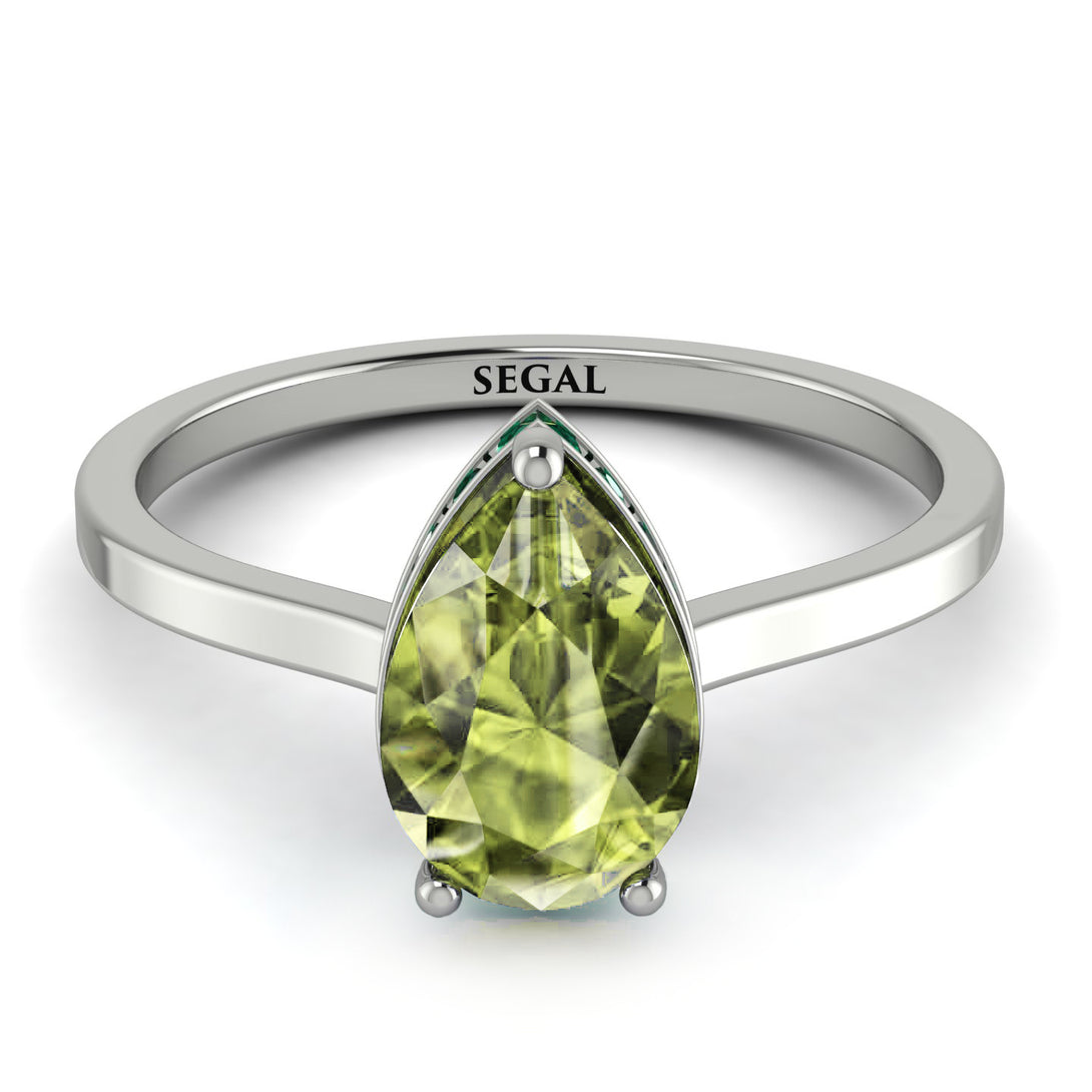 Hidden Halo Pear Peridot Engagement Ring - Mary No. 706