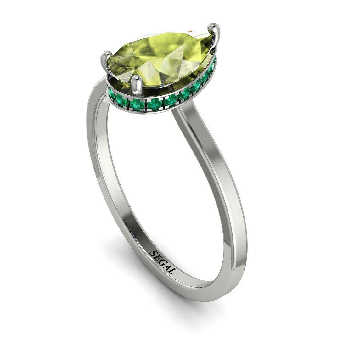 Hidden Halo Pear Peridot Engagement Ring - Mary No. 706