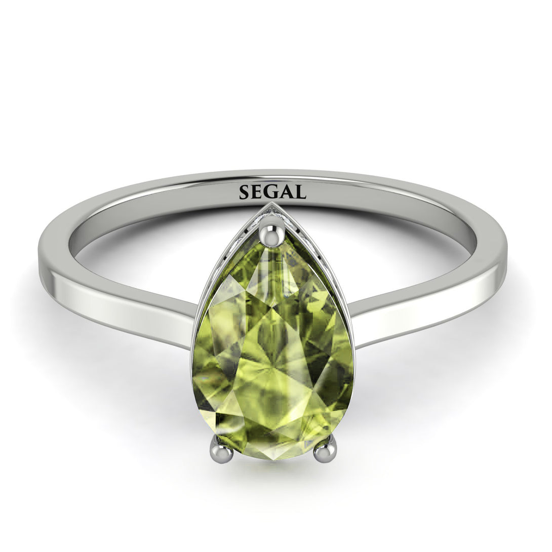 Hidden Halo Pear Peridot Engagement Ring - Mary No. 703