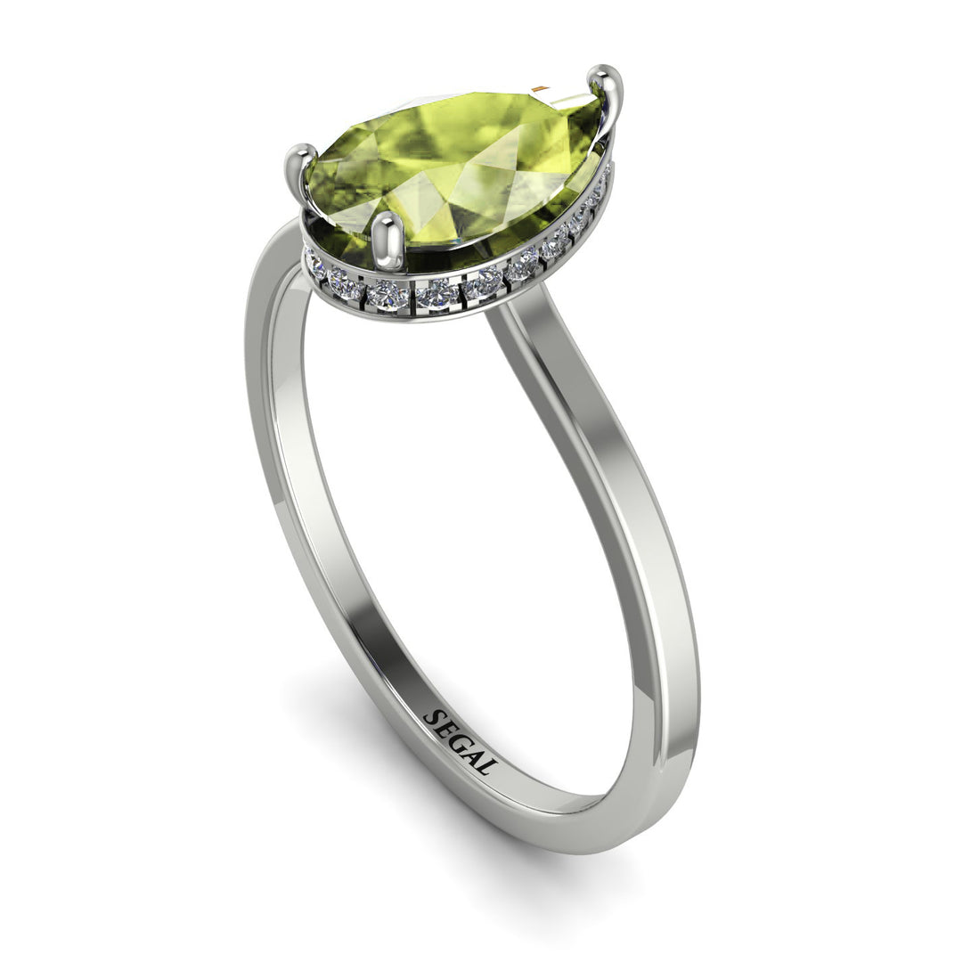 Hidden Halo Pear Peridot Engagement Ring - Mary No. 703
