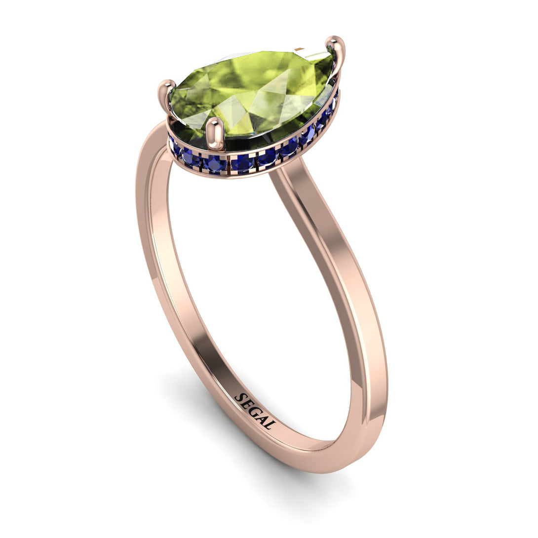 Hidden Halo Pear Peridot Engagement Ring - Mary No. 714