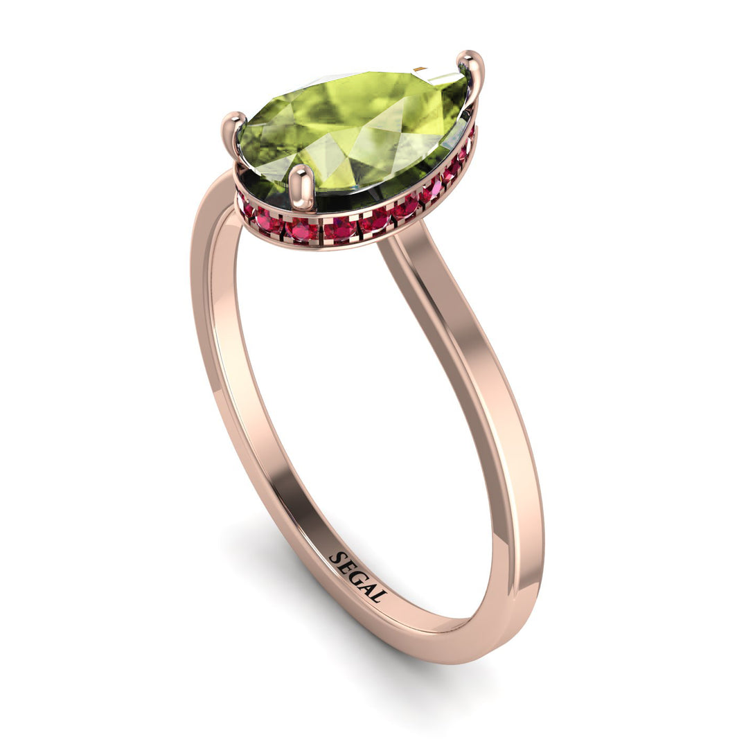 Hidden Halo Pear Peridot Engagement Ring - Mary No. 711