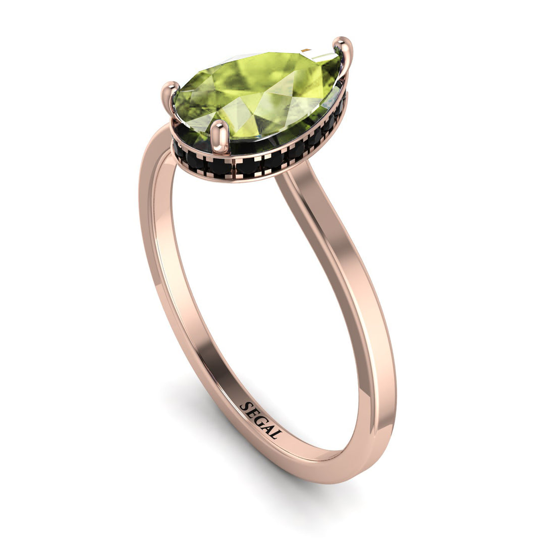 Hidden Halo Pear Peridot Engagement Ring - Mary No. 708