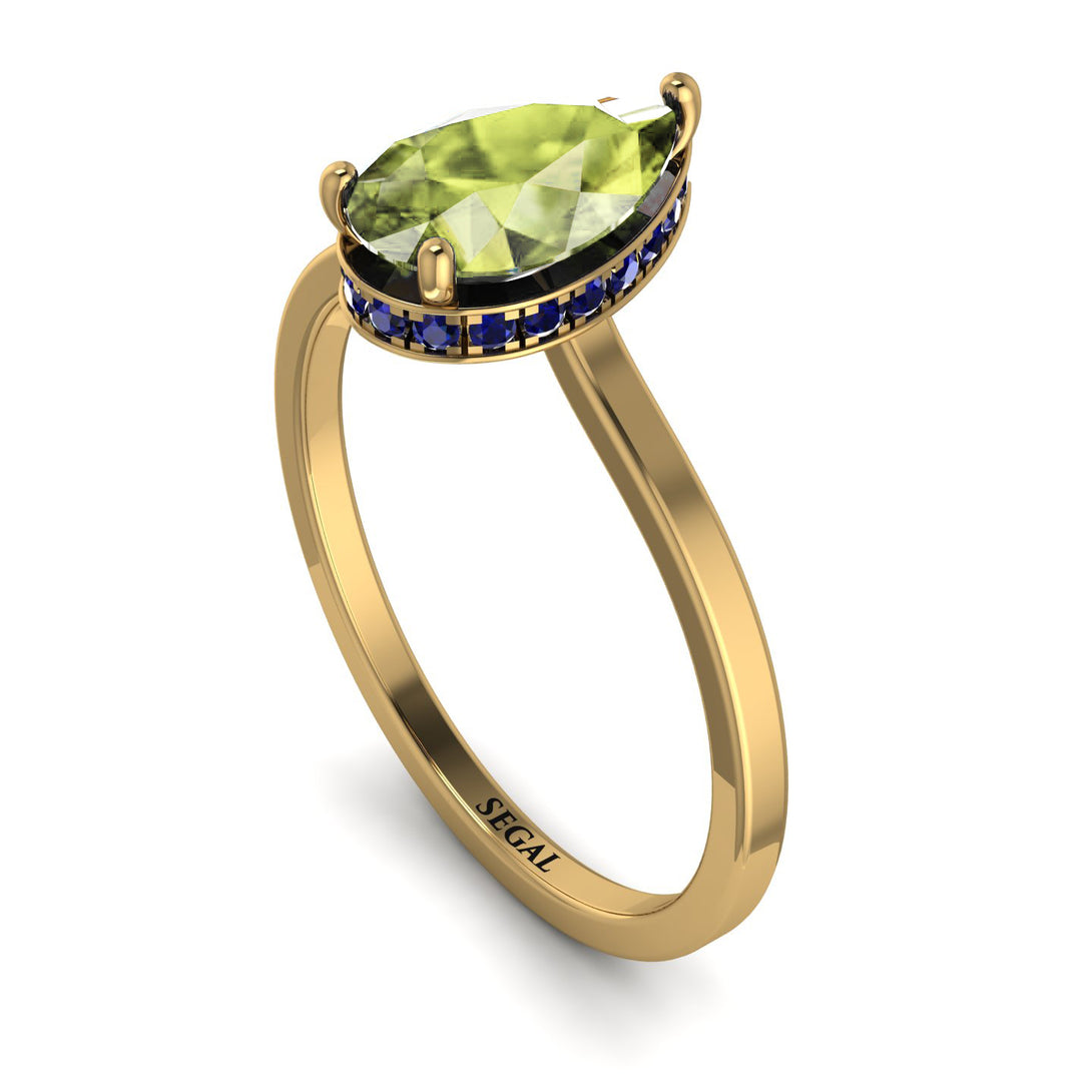Hidden Halo Pear Peridot Engagement Ring - Mary No. 713