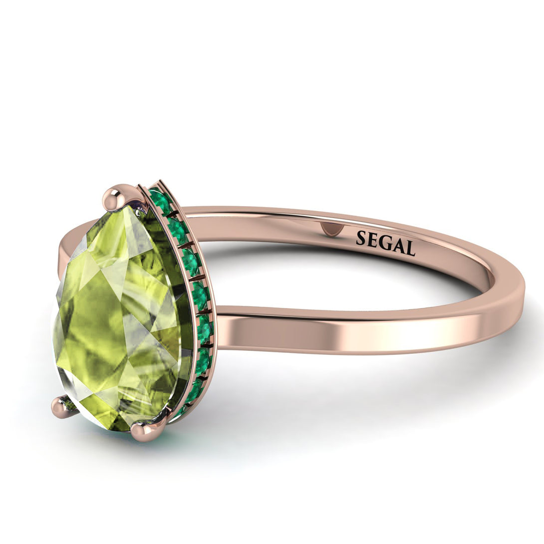Hidden Halo Pear Peridot Engagement Ring - Mary No. 705