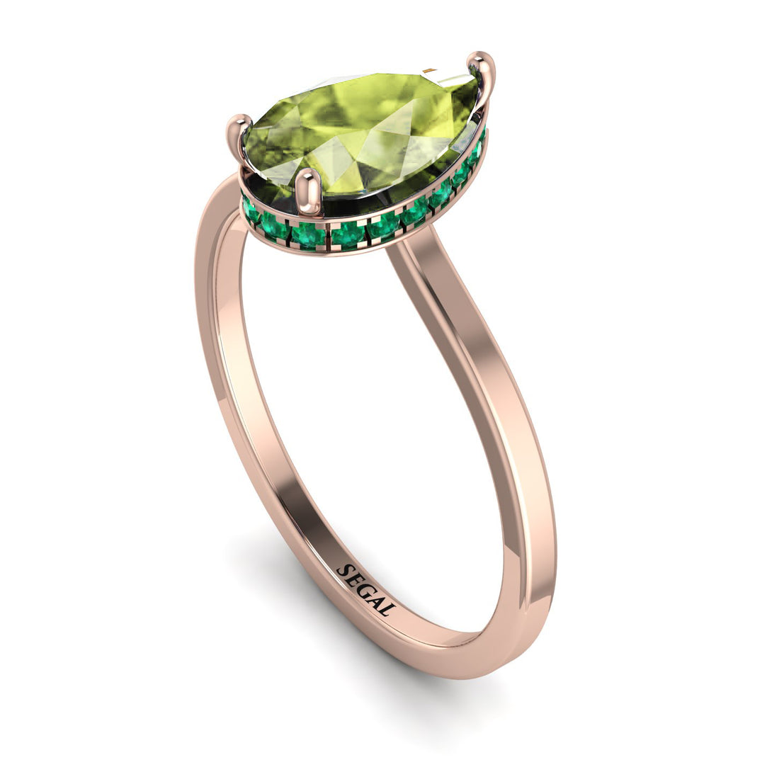 Hidden Halo Pear Peridot Engagement Ring - Mary No. 705