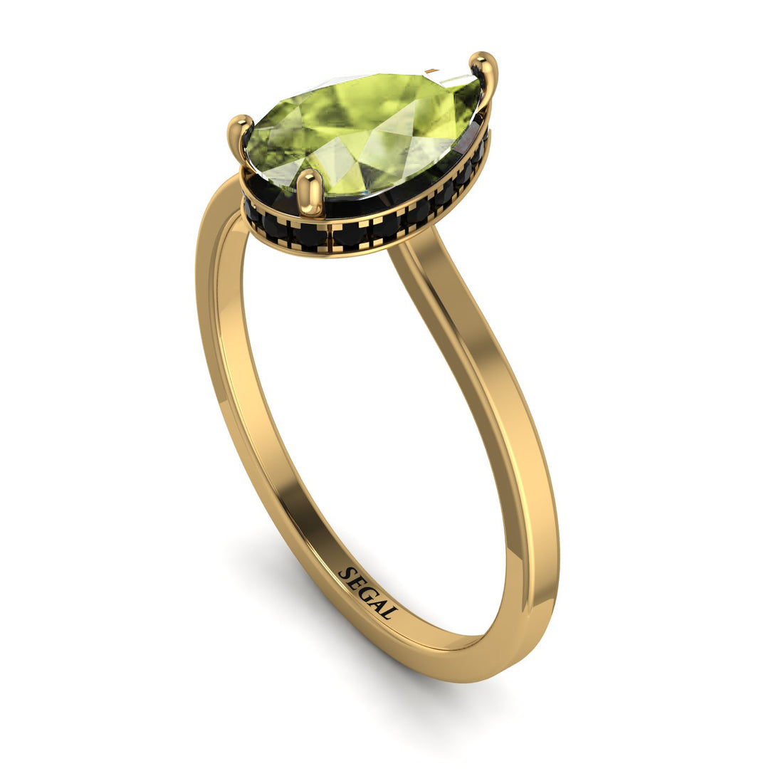 Hidden Halo Pear Peridot Engagement Ring - Mary No. 707