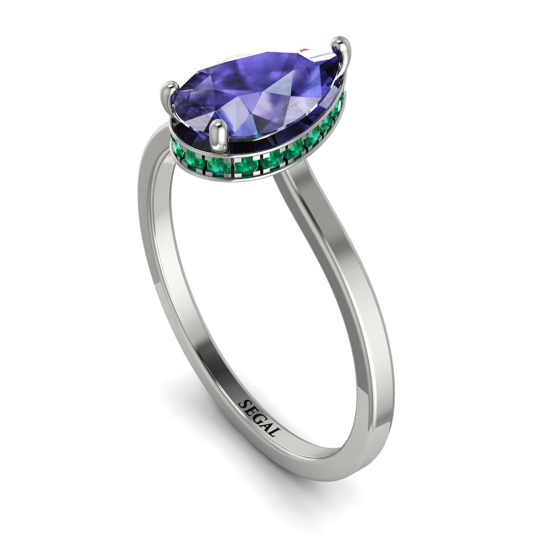 Hidden Halo Pear Tanzanite Engagement Ring - Mary No. 206