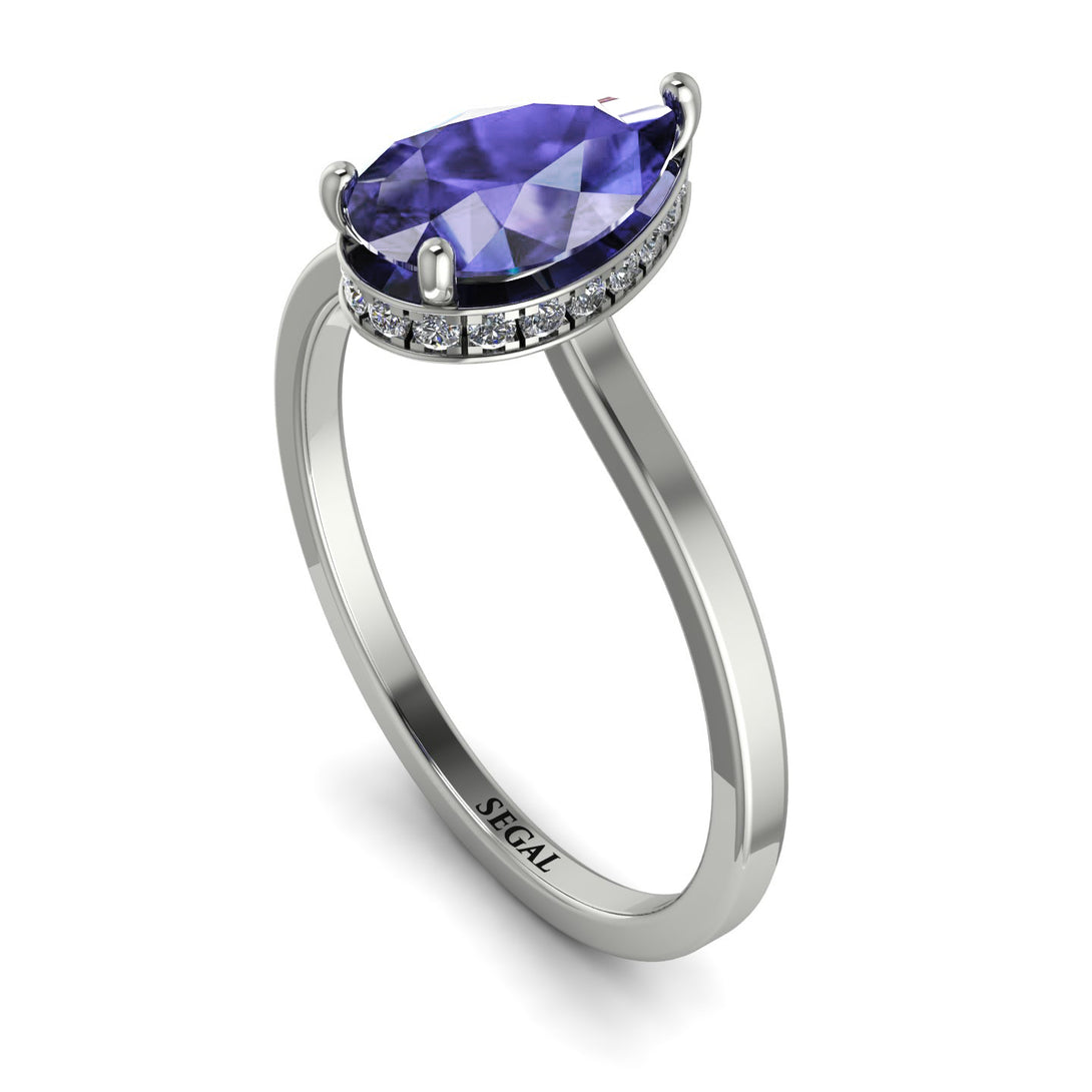 Hidden Halo Pear Tanzanite Engagement Ring - Mary No. 203