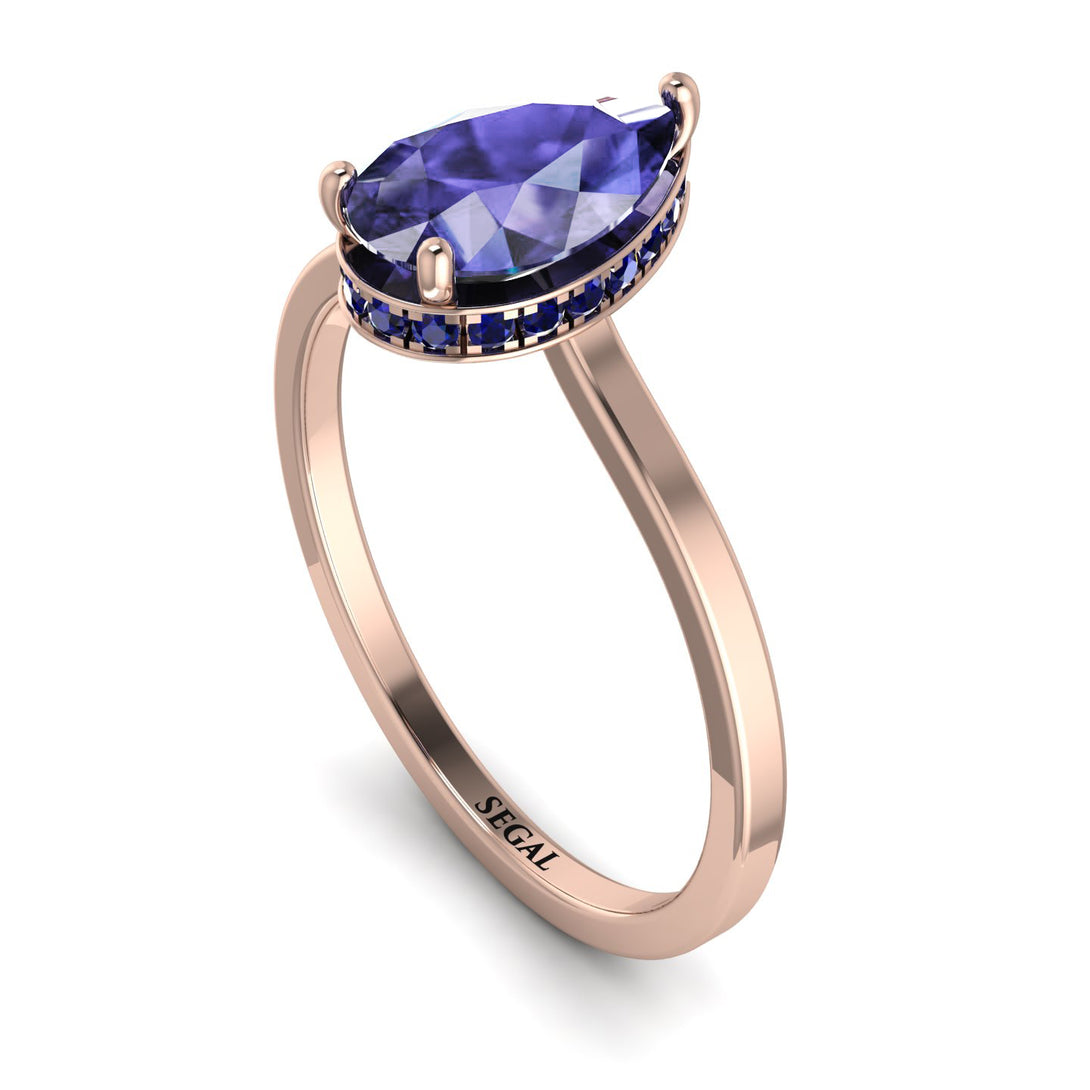 Hidden Halo Pear Tanzanite Engagement Ring - Mary No. 214