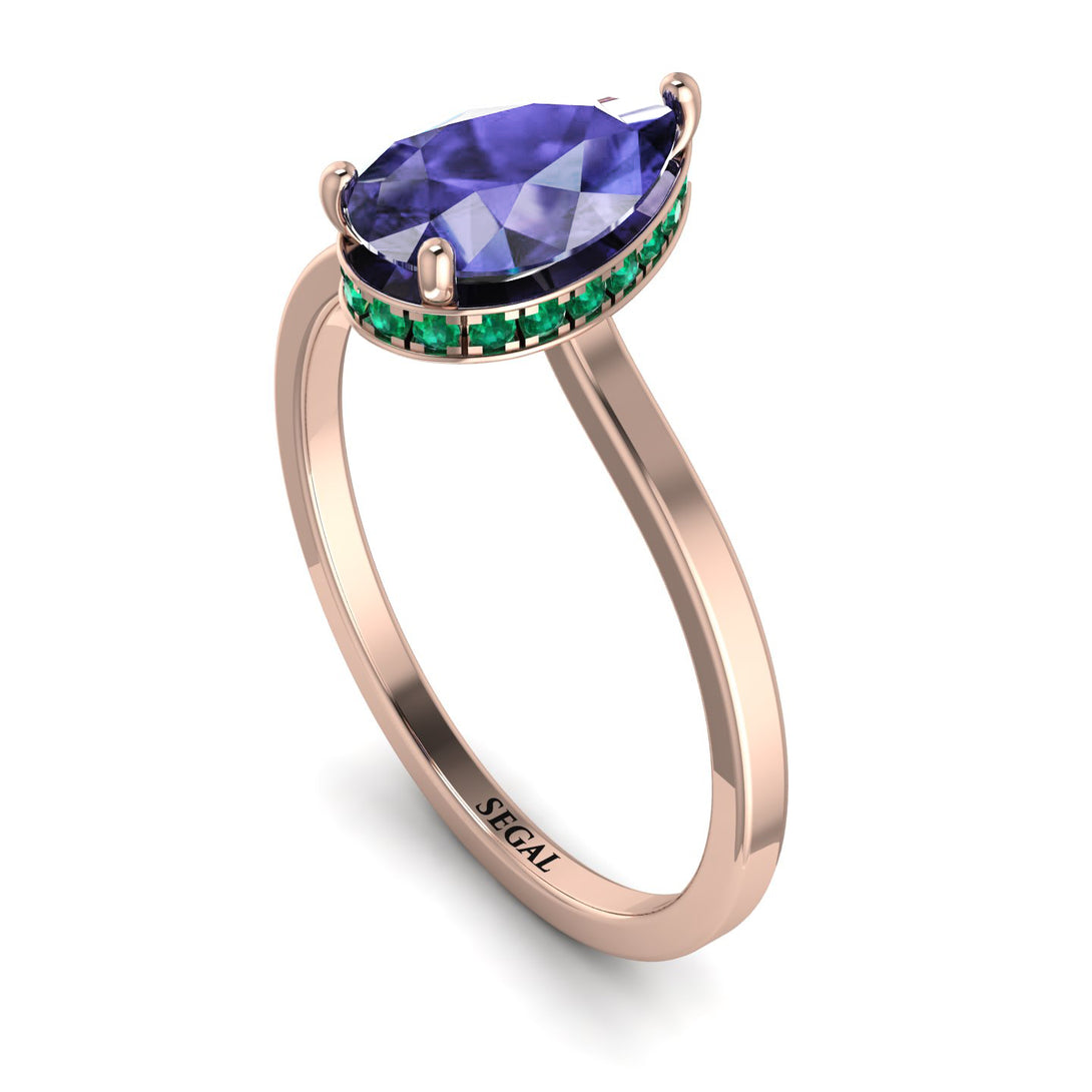 Hidden Halo Pear Tanzanite Engagement Ring - Mary No. 205