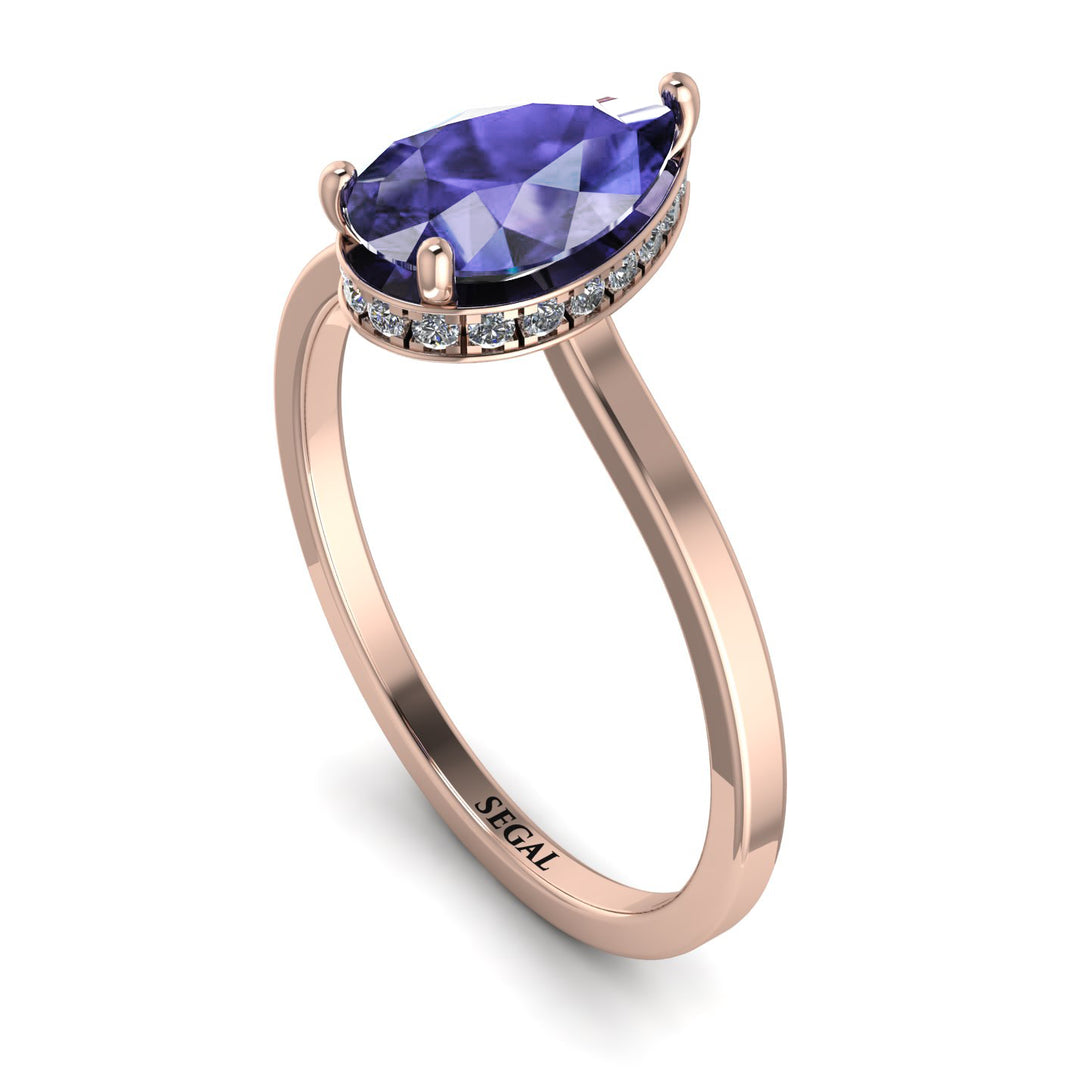 Hidden Halo Pear Tanzanite Engagement Ring - Mary No. 202