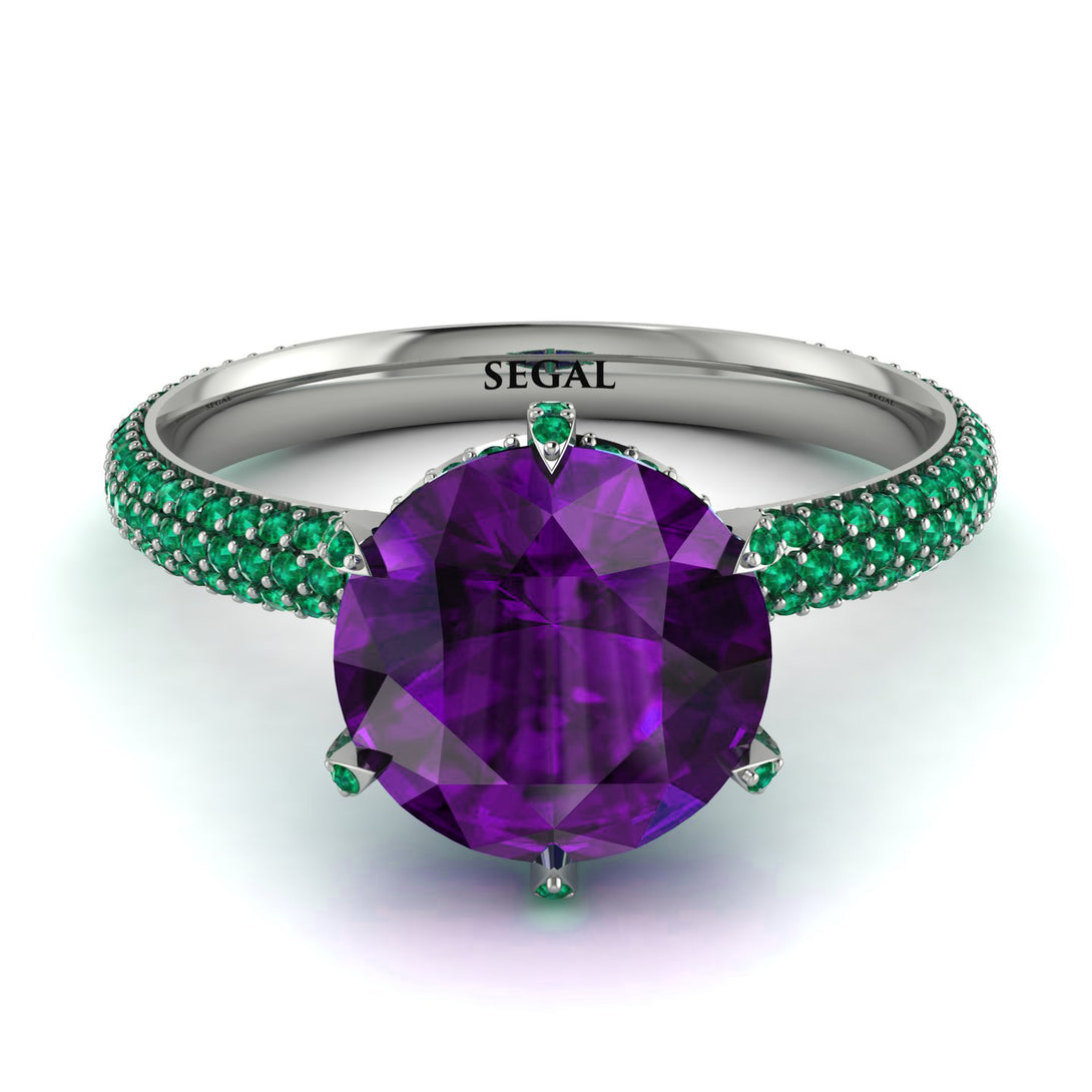 Hidden Halo Round Amethyst Engagement Ring - Ashley No. 306