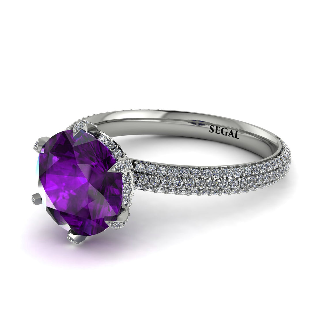 Hidden Halo Round Amethyst Engagement Ring - Ashley No. 303