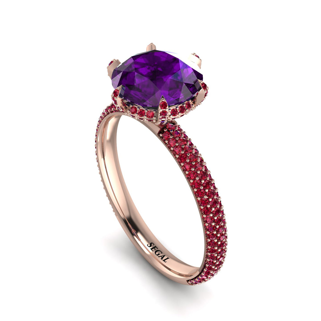 Hidden Halo Round Amethyst Engagement Ring - Ashley No. 311