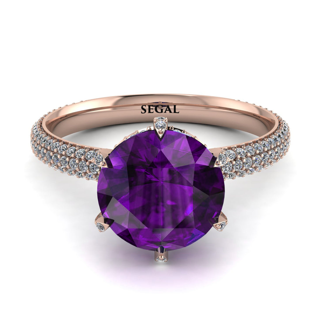 Hidden Halo Round Amethyst Engagement Ring - Ashley No. 302