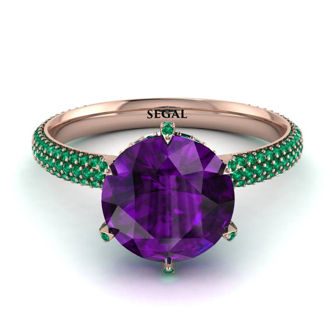Hidden Halo Round Amethyst Engagement Ring - Ashley No. 305