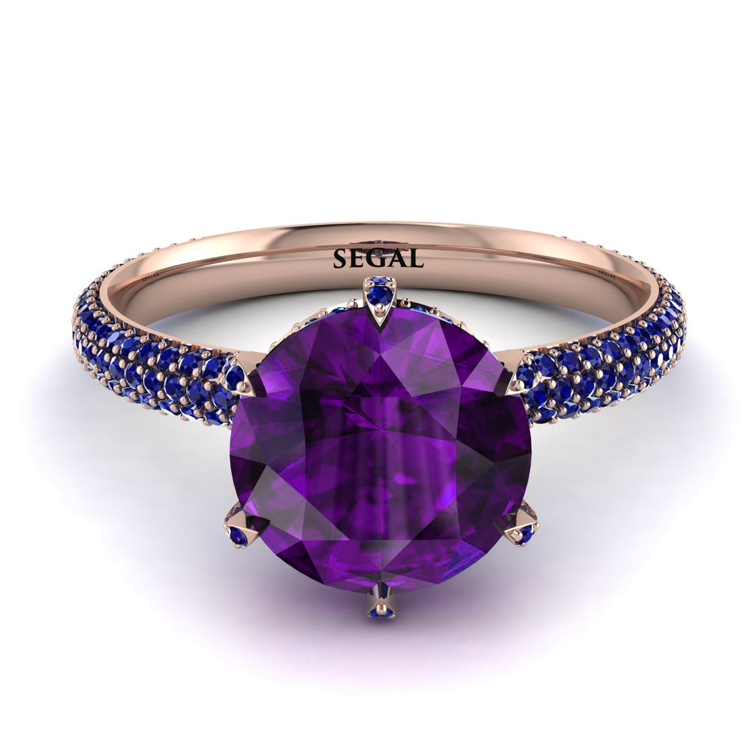 Hidden Halo Round Amethyst Engagement Ring - Ashley No. 314