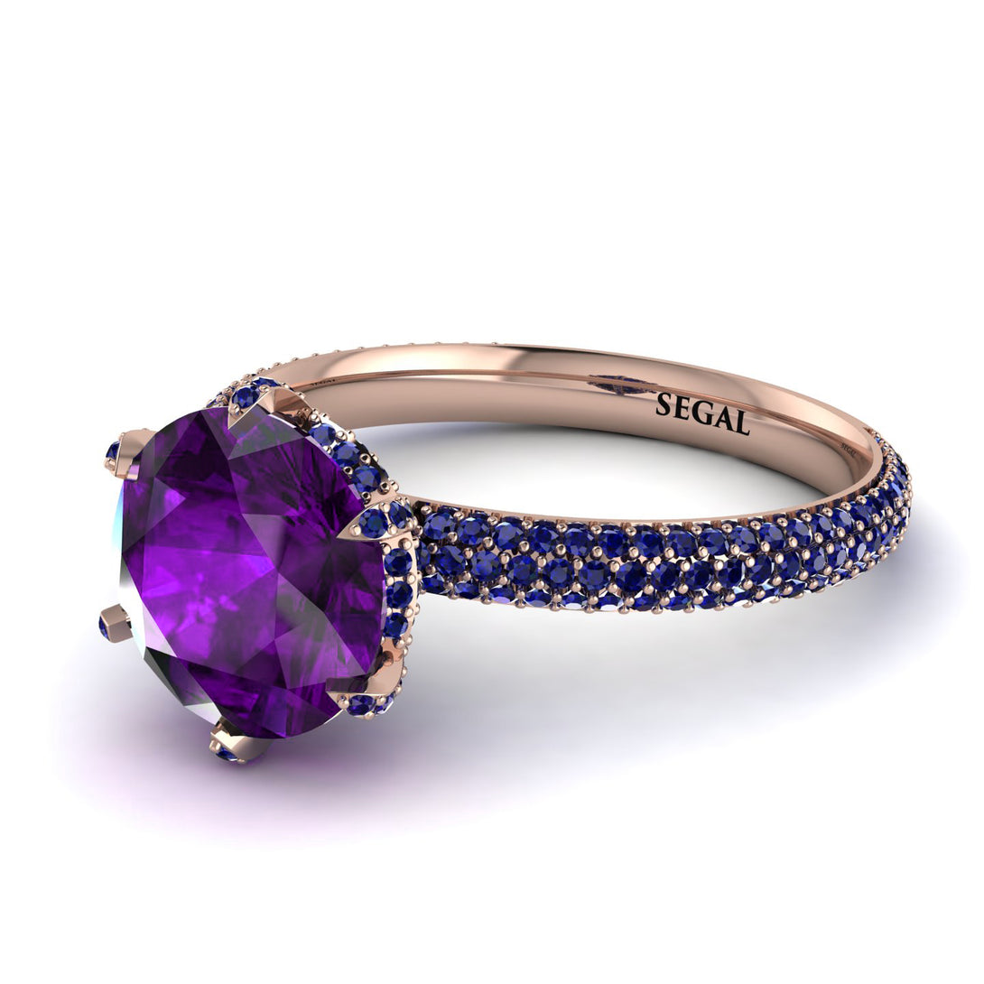 Hidden Halo Round Amethyst Engagement Ring - Ashley No. 314
