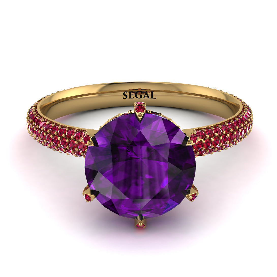 Hidden Halo Round Amethyst Engagement Ring - Ashley No. 310